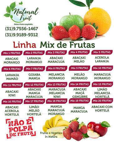 Vinte tipos de mix de frutas congeladas.